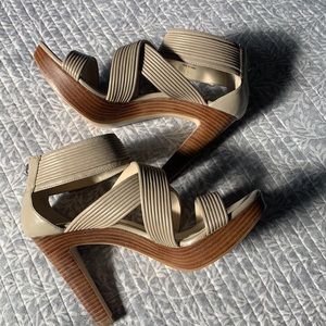 Calvin Klein (Susan), Size 9M, Beige Strappy Heels
